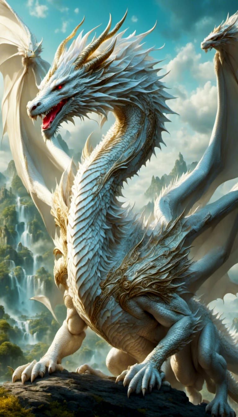 White Dragon Portrait in Detailed Oil Painting Style