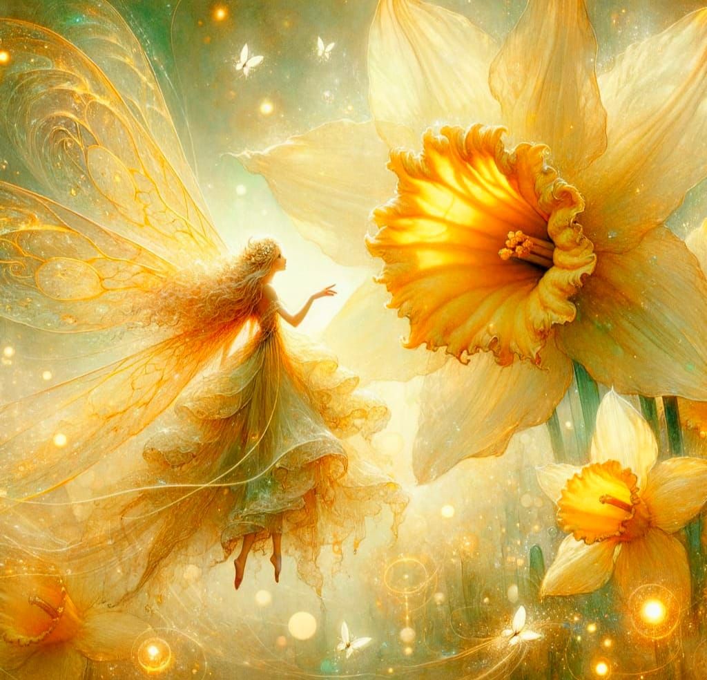 Daffodil Fairy in Dreamy Watercolor Style