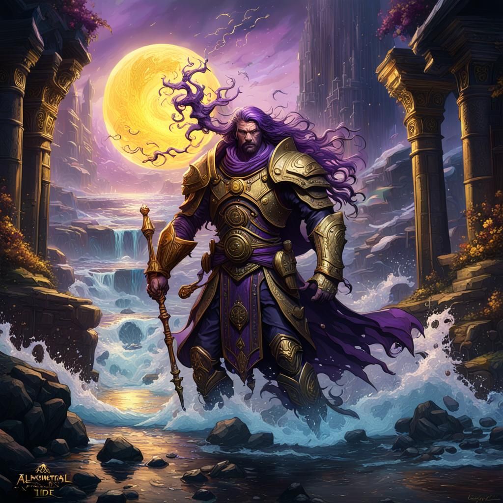 Elemental Tide in Dark Fantasy Art Nouveau Style