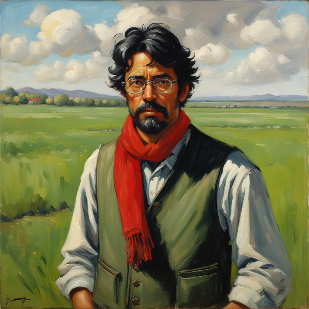 Man in Field: Oil Painting by James Gurney Style