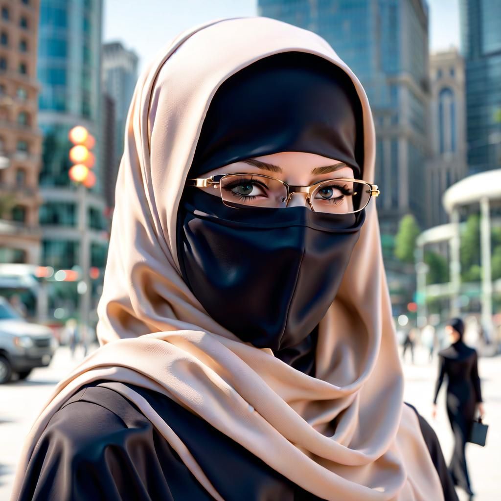Beautiful Niqabi Woman in Cityscape Portrait