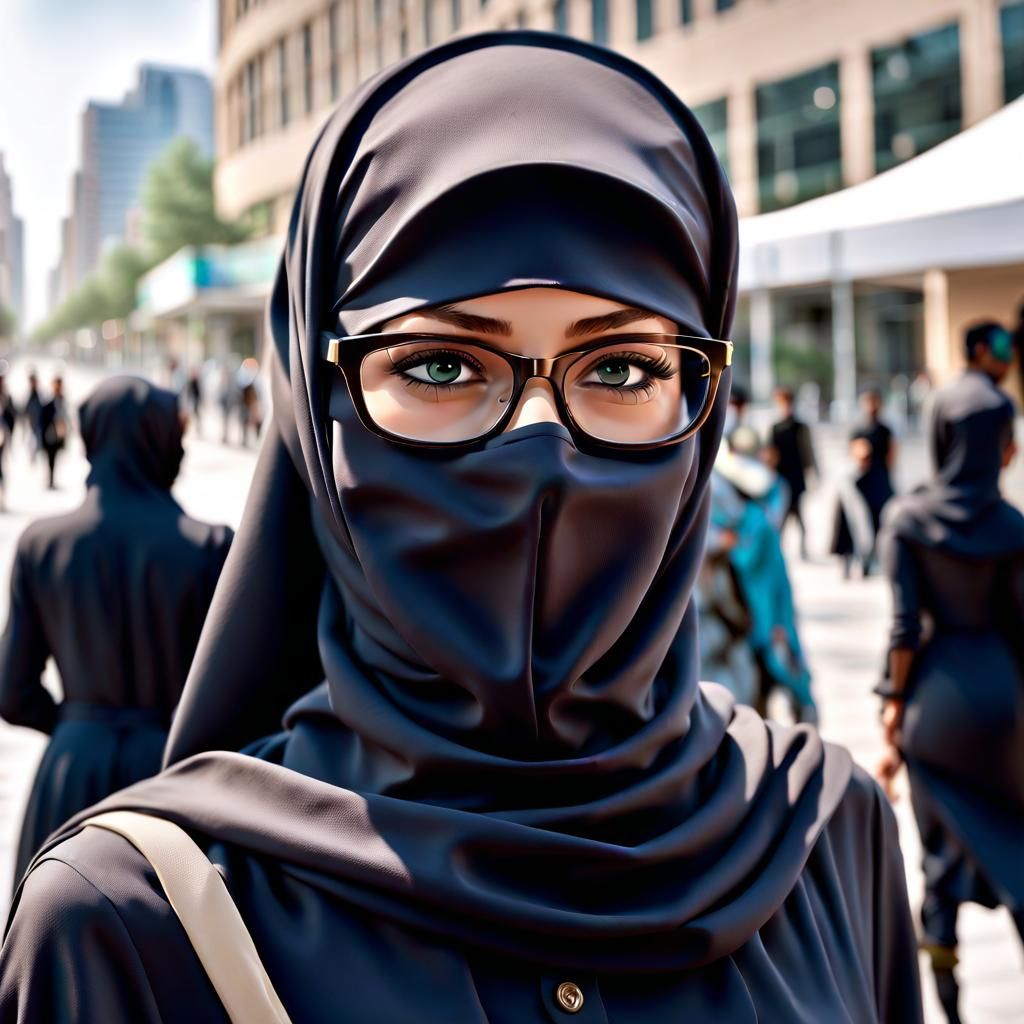 Beautiful Niqabi Woman Portrait in Modern City