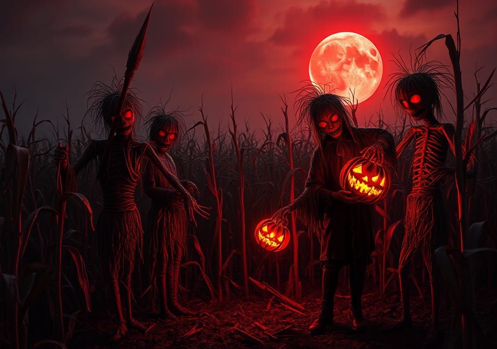 Scarecrows Awaken Under a Blood Moon, Gothic Horror