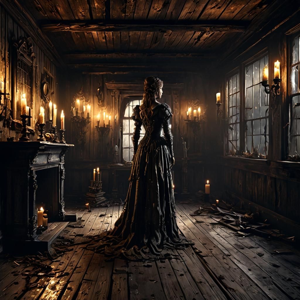 Dark Fantasy Interior with Ghostly Apparitions