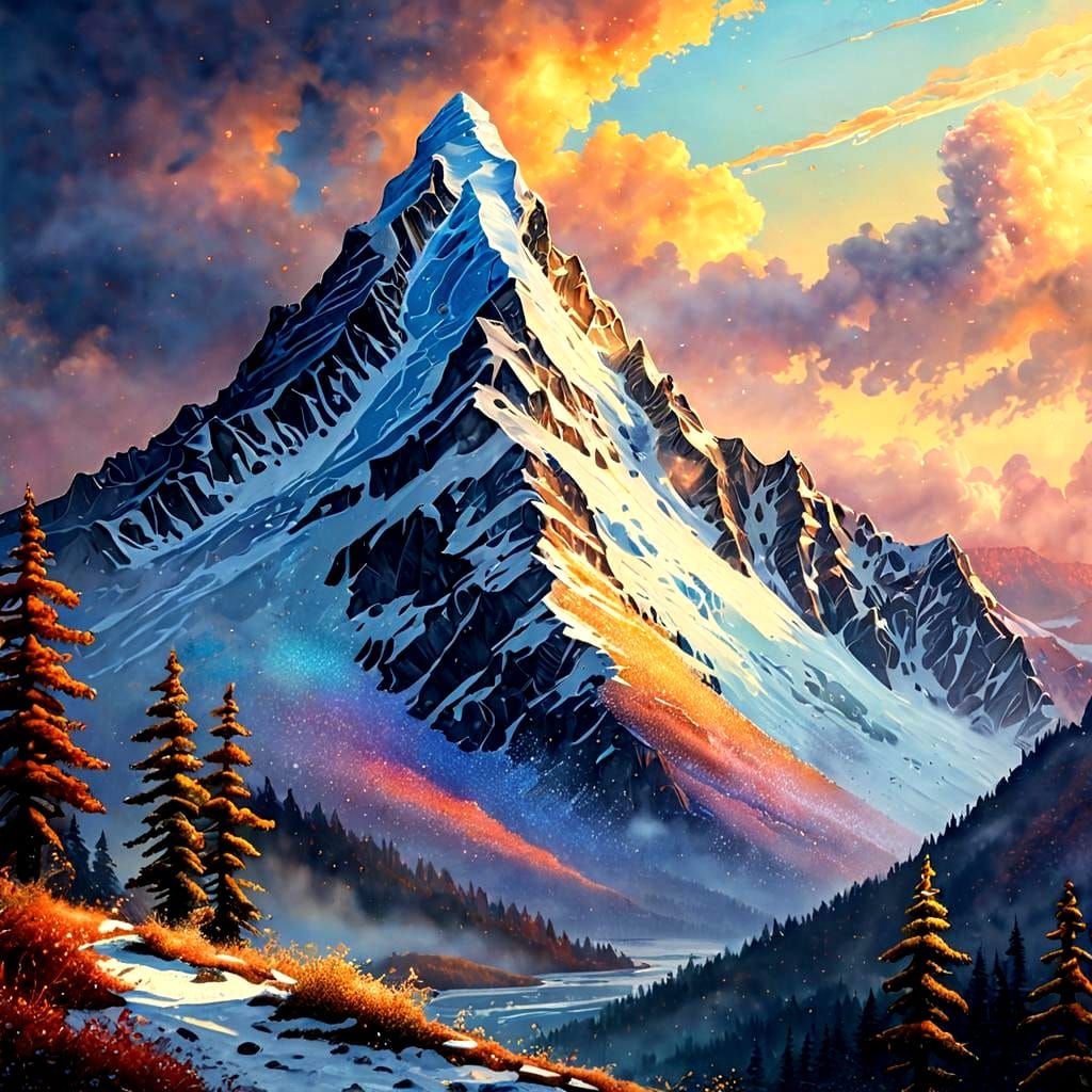 Himalayan Snow Peaks in Pointillism Style