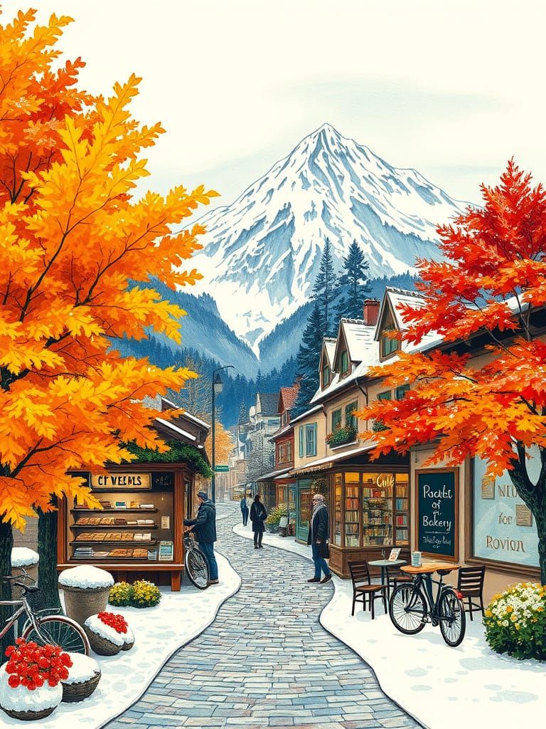 Vibrant Winter Garden Scene in Post-Impressionist Style