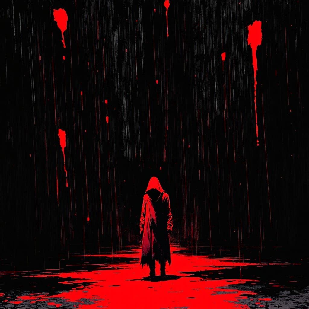 Mysterious Figure Revealed in Rainy Night Scene, in Cyberpun...