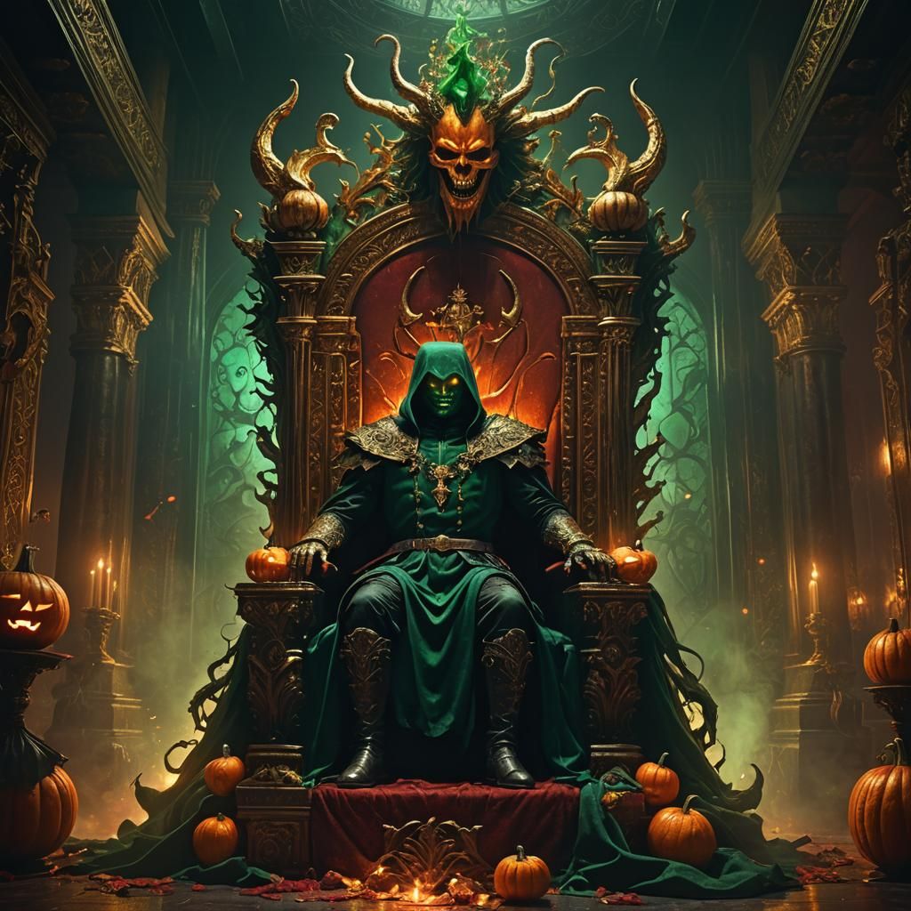Pumpkin Figure in Throne Room with Satan's Head