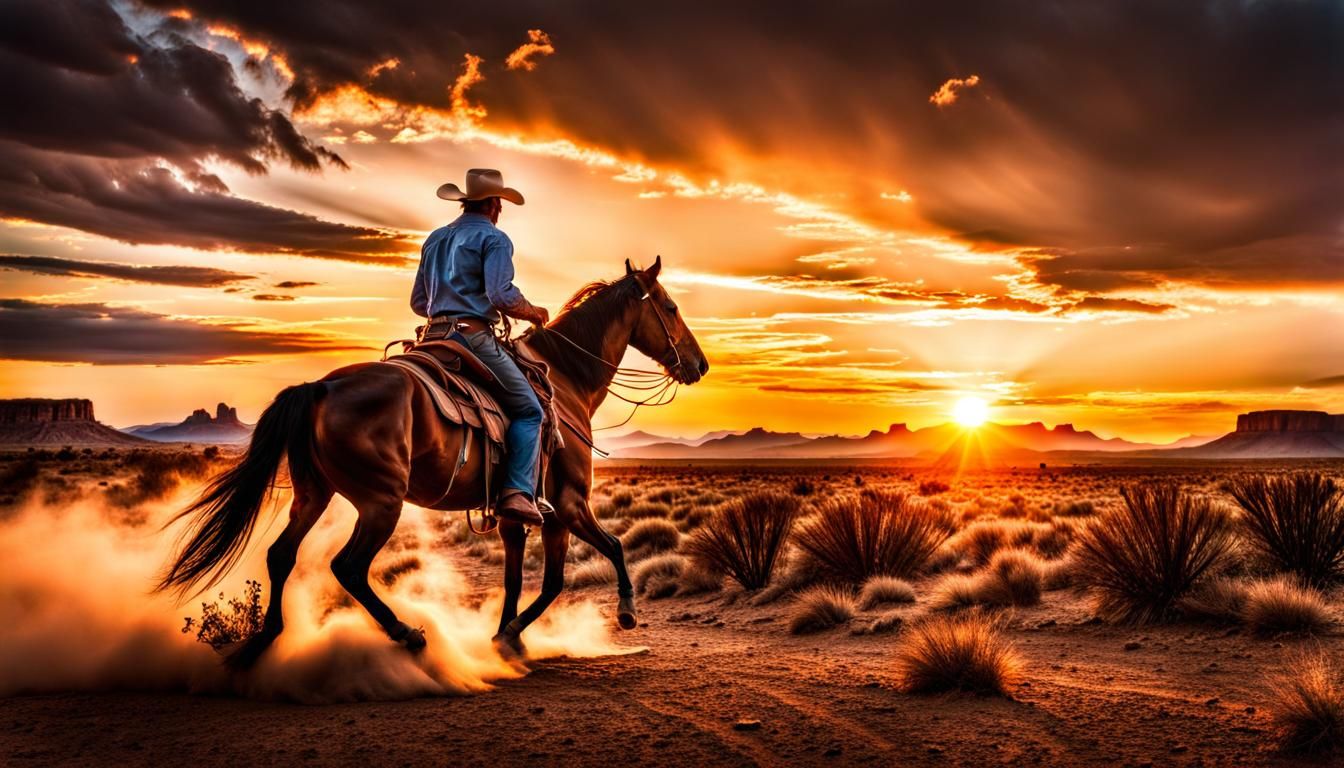 Cowboy Rides into a Beautiful Sunset