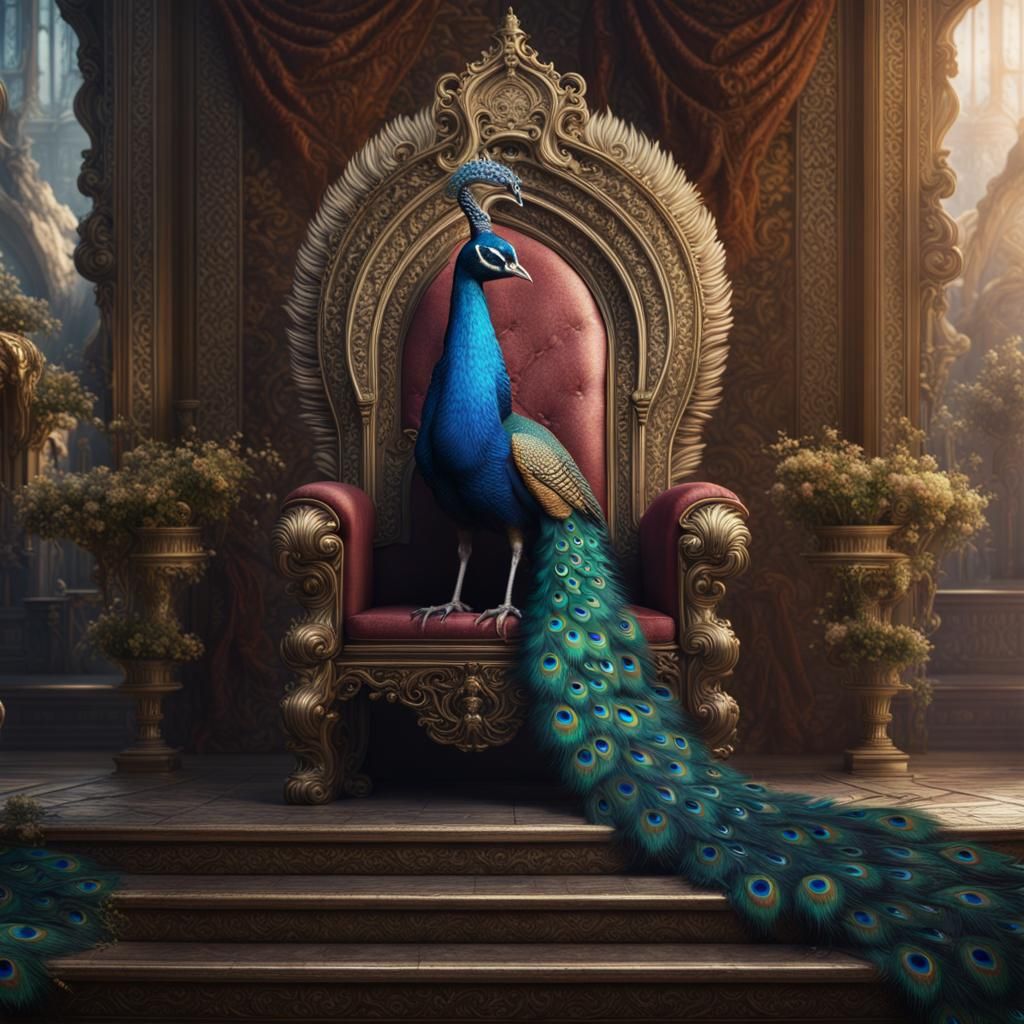Peacock on Throne: Detailed Fantasy Art