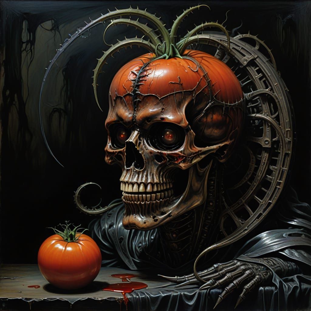 Vivid Red Bloodshed in Dark Oil Painting