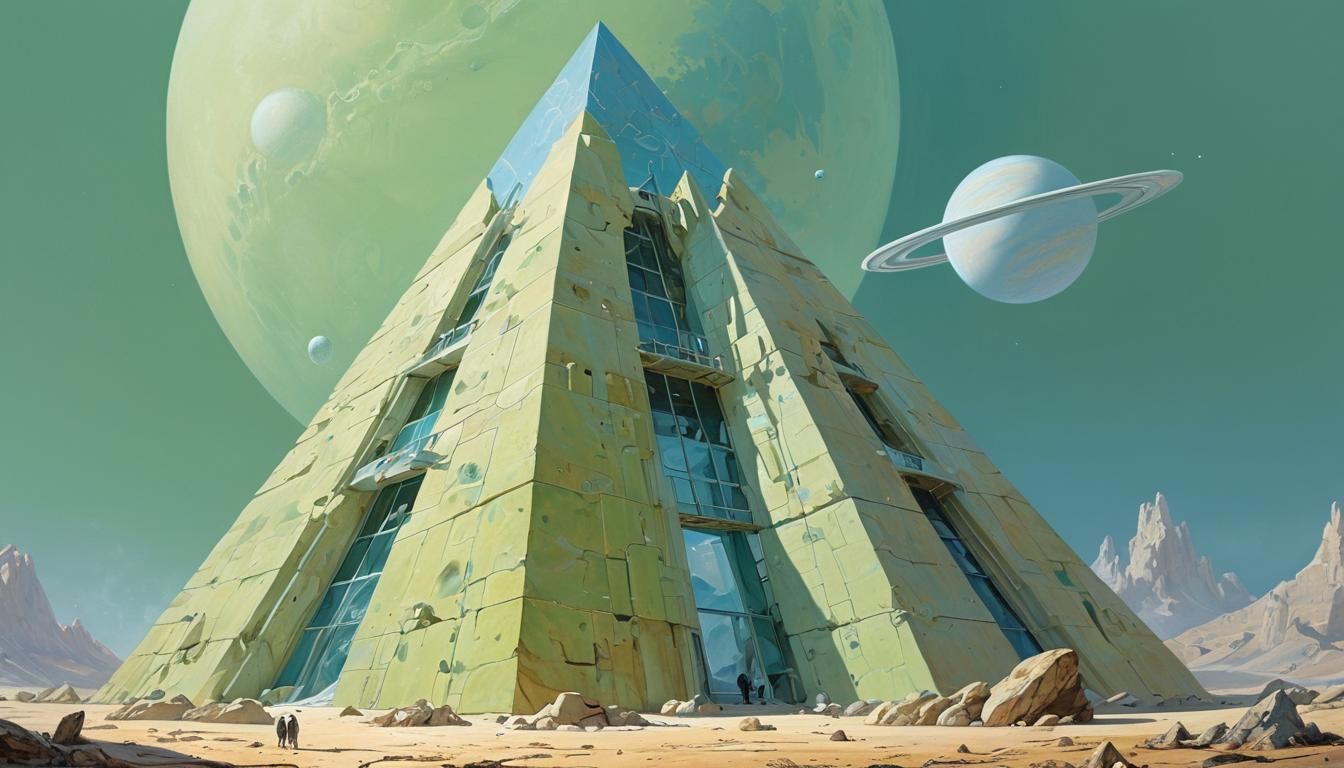 Surreal Pyramid on Pale Planet in Sci-Fi Style
