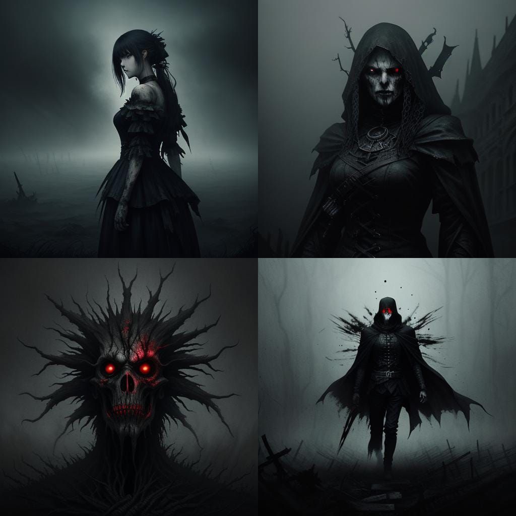 Horror Anime Scene with Blood and Fog