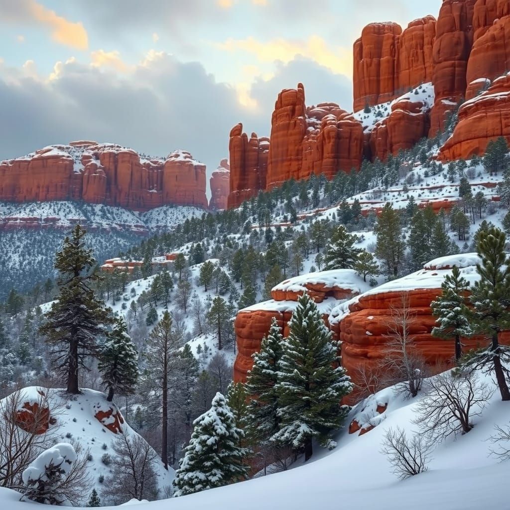 Sedona Red Rocks Covered in Serene Snow