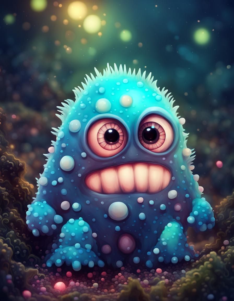 Cute Chubby Monster with Bioluminescent Fungus