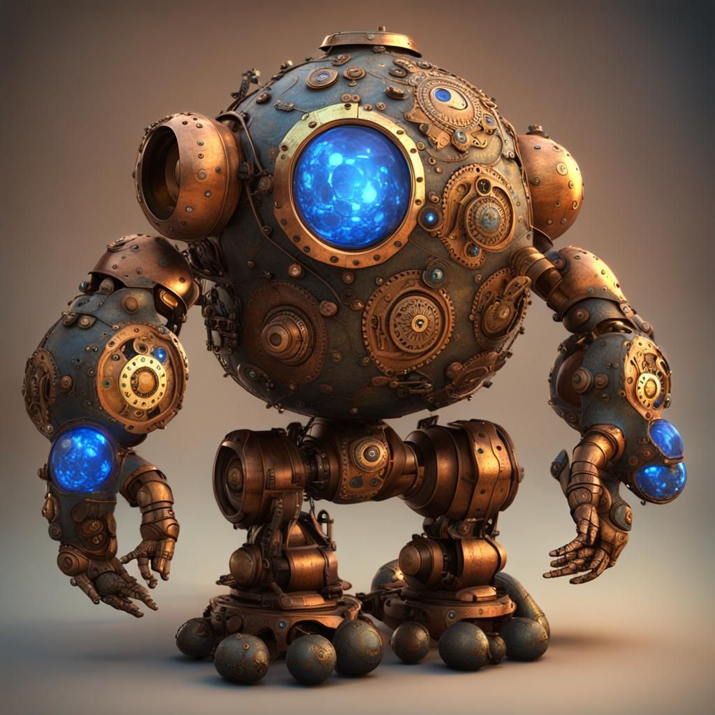 Gourd Cyborg Steampunk Golem with Brass Mechanisms