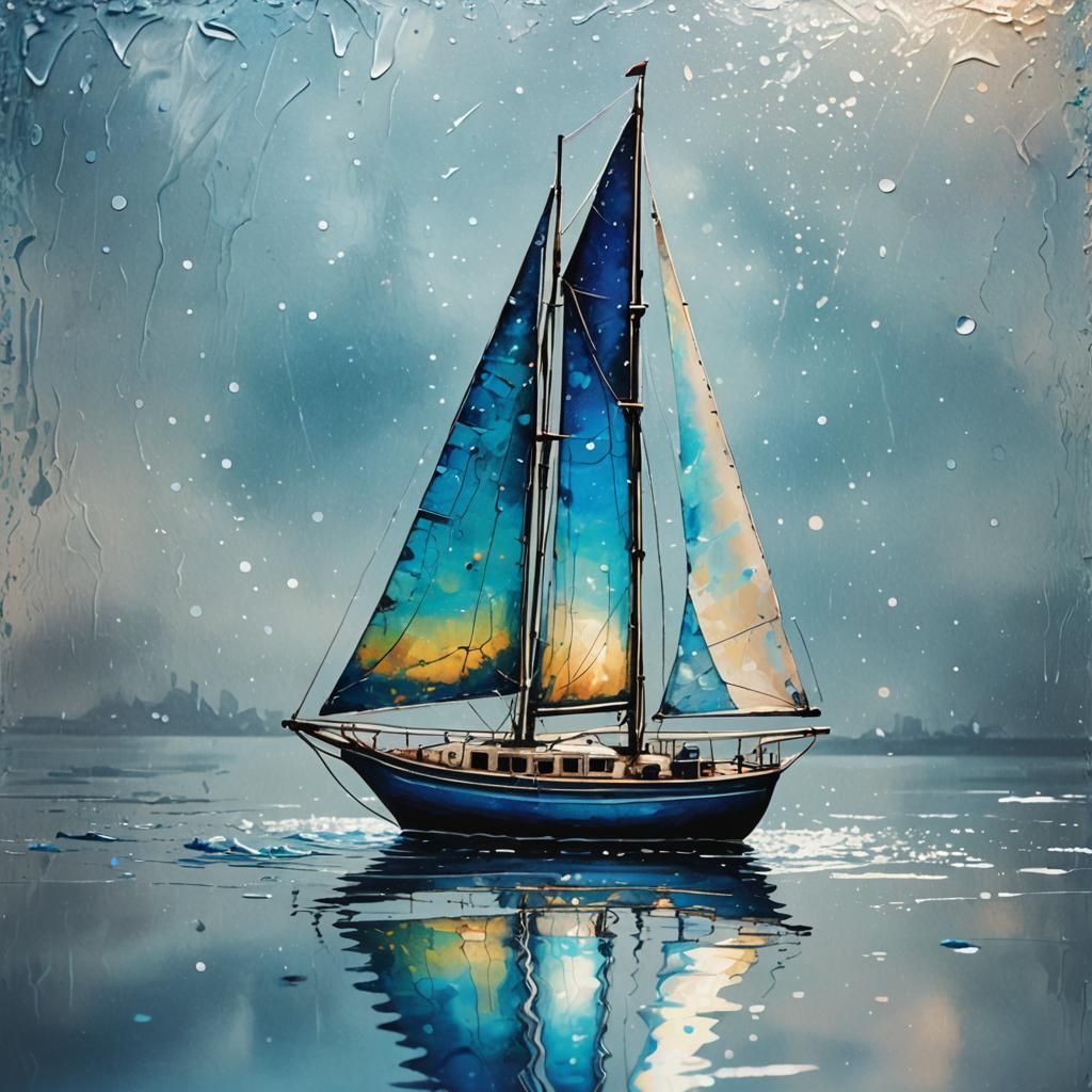Iridescent Sailing Boat Sparkling on the Sea