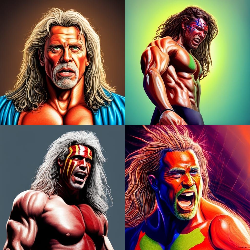 Hyperrealistic Portrait of Ultimate Warrior in Splash Art St...