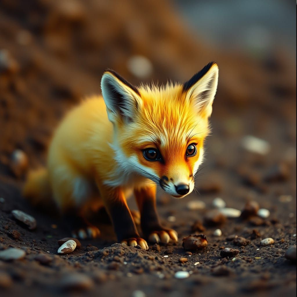 Golden Baby Fox in Cinematic Film Still