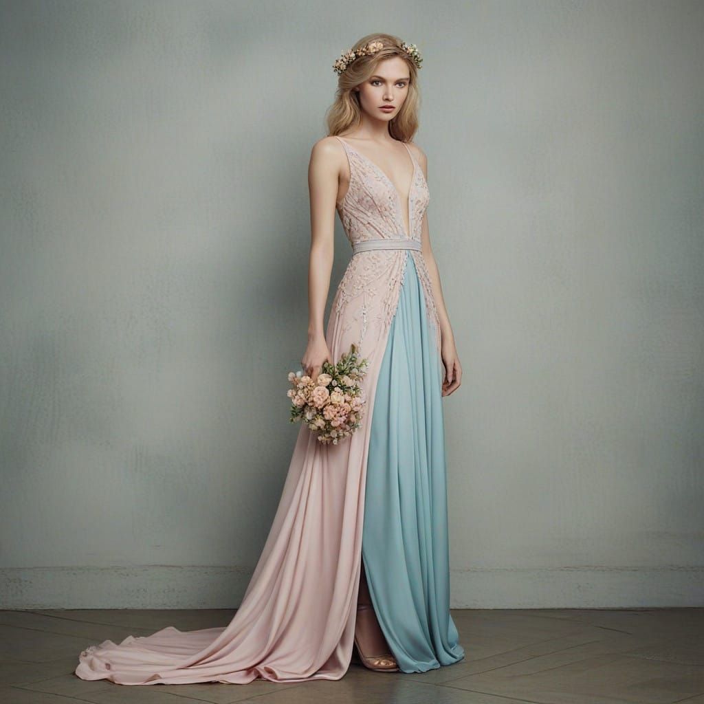 Elegant Young Woman in Pastel Spring Flowers Wreath