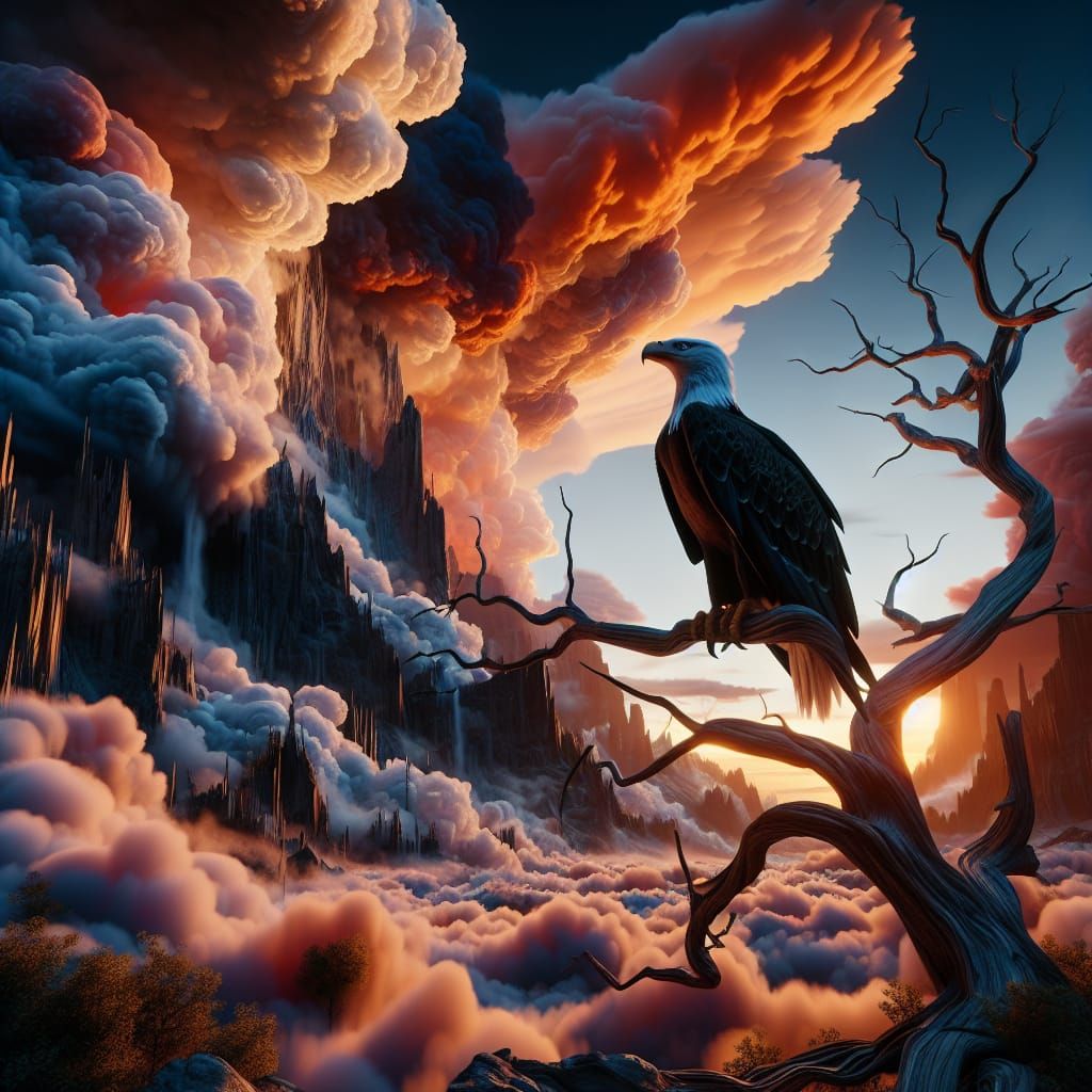 Epic Bald Eagle Majestically Perched on a Dead Tree in a Dra...