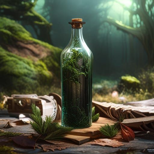 Eerie Overgrown Bottle in Matte Painting Style