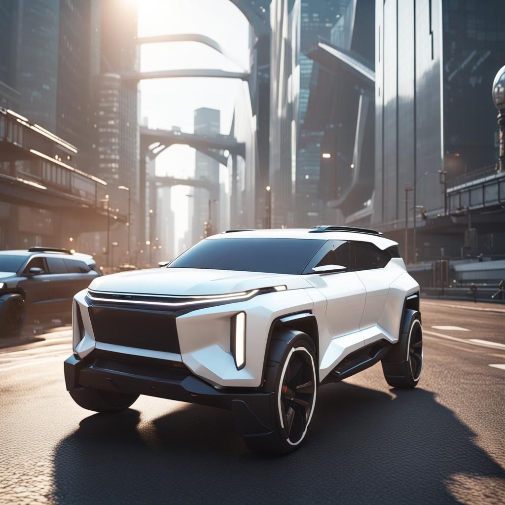 Futuristic White SUV in Sunlight: 3D Game Art