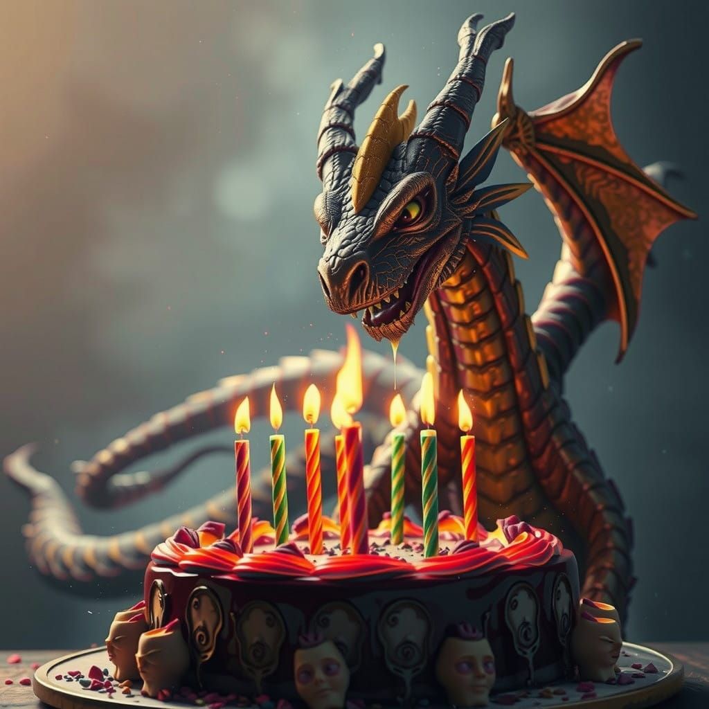Fantastical Dragon Burns Birthday Cake in Tears