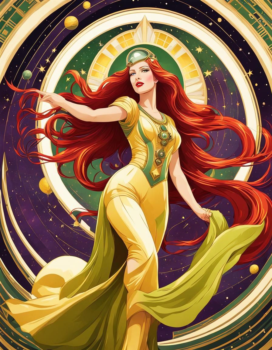 Art Deco Astronaut Dancing with Green Eyes