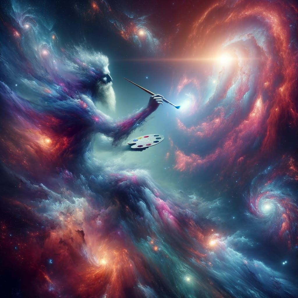 Celestial Creator in Cosmic Nebula