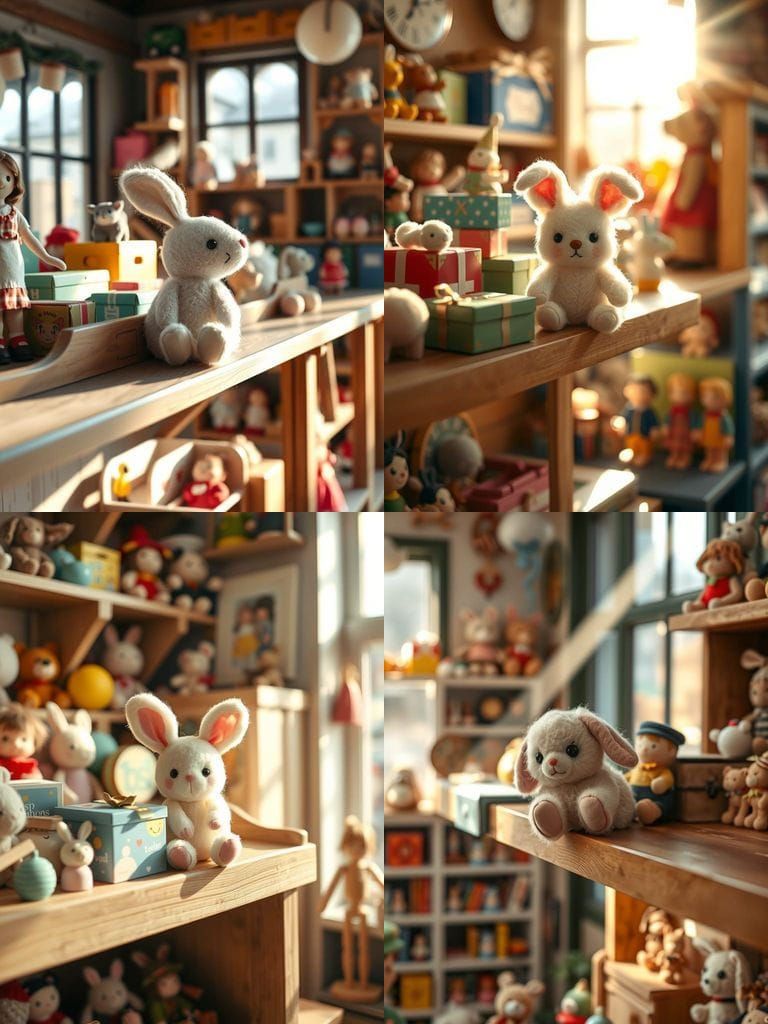 Fluffy Pom-Pom Rabbit Toy in Vintage Toy Shop