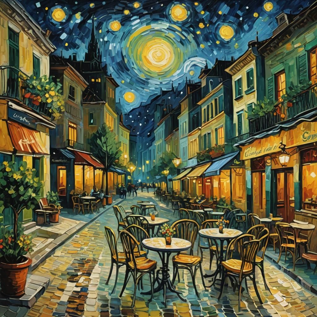 Café Terrace at Night: An Impressionist Oil Painting