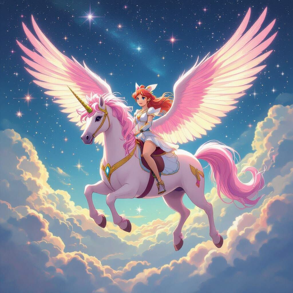 Serena from Pokemon Rides Winged Unicorn Through Starry Sky