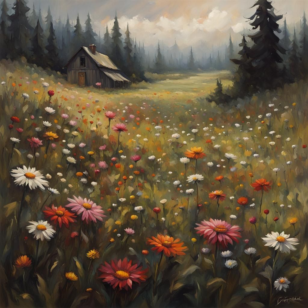 Sinister Flower Meadow, Dark Fantasy Art