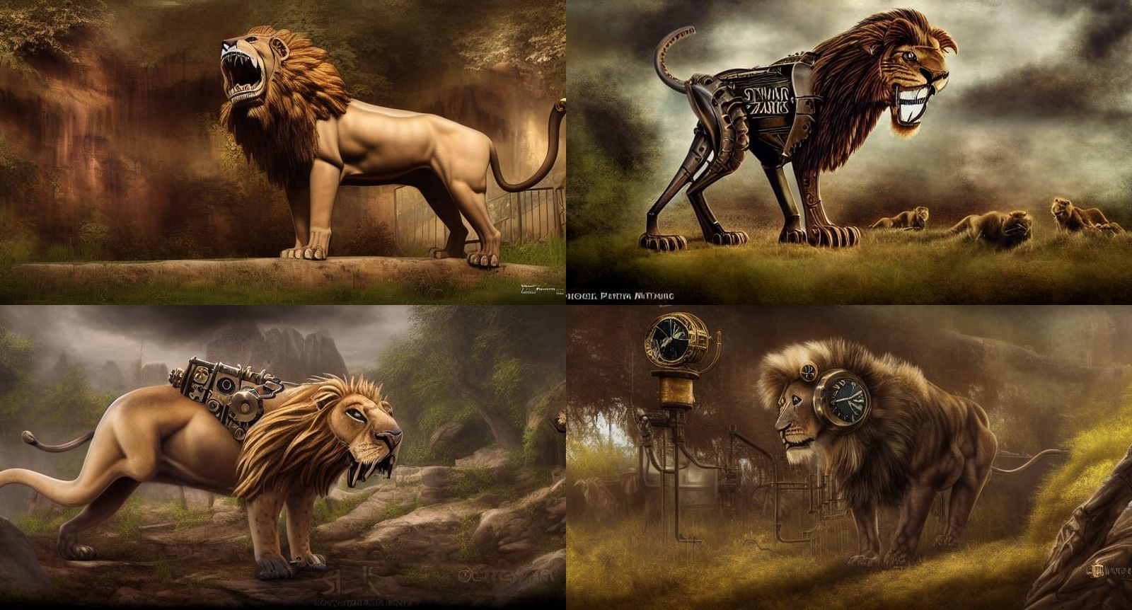 Steampunk Saber-tooth Lion at the Zoo Oil Painting