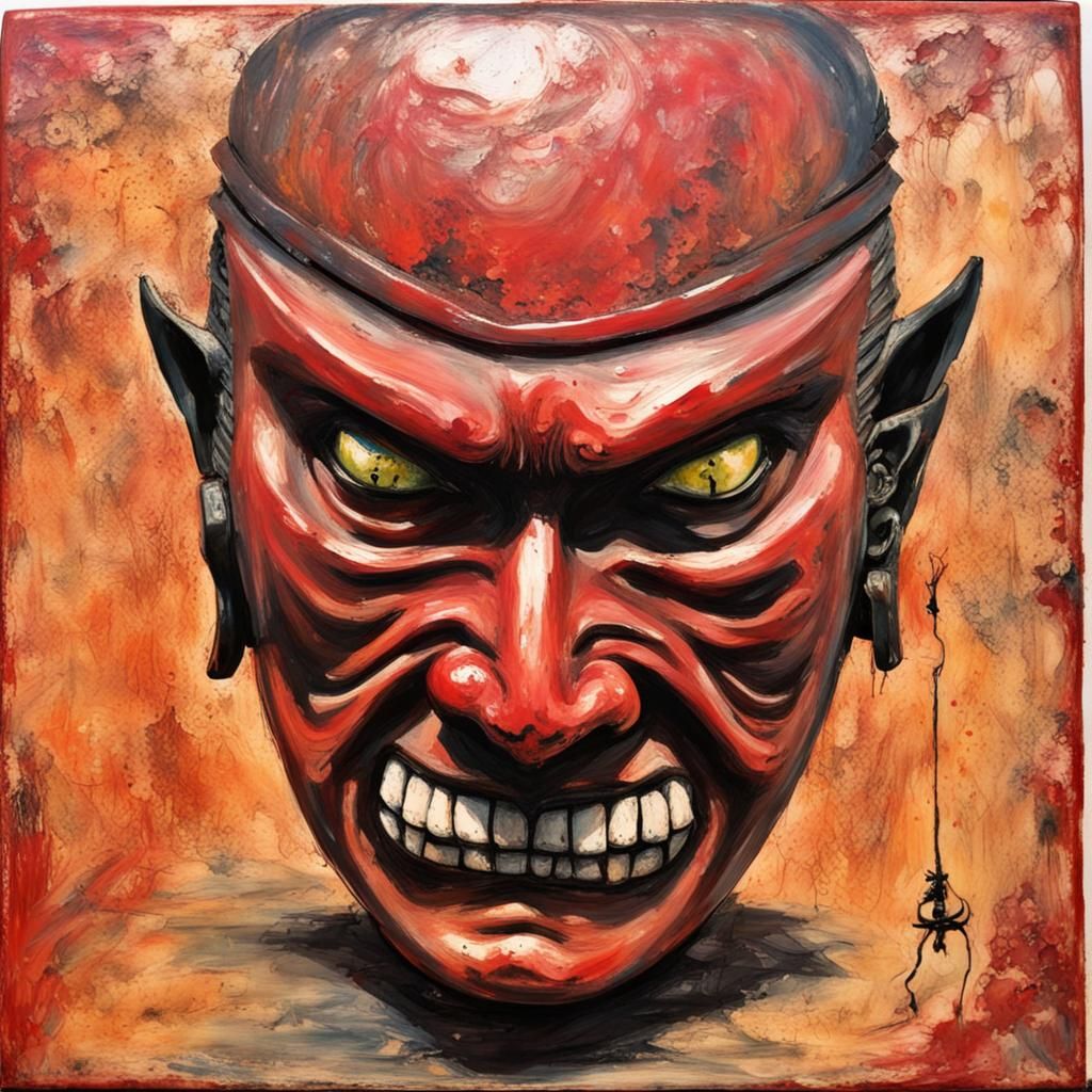 Ninja vs Samurai Face-Off in Folk Art Style