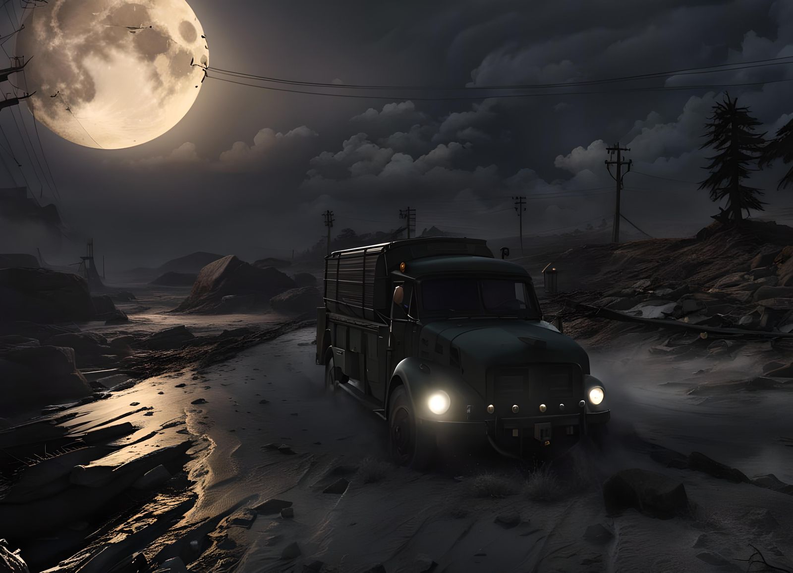 Scary Monster in Foggy Forest at Night