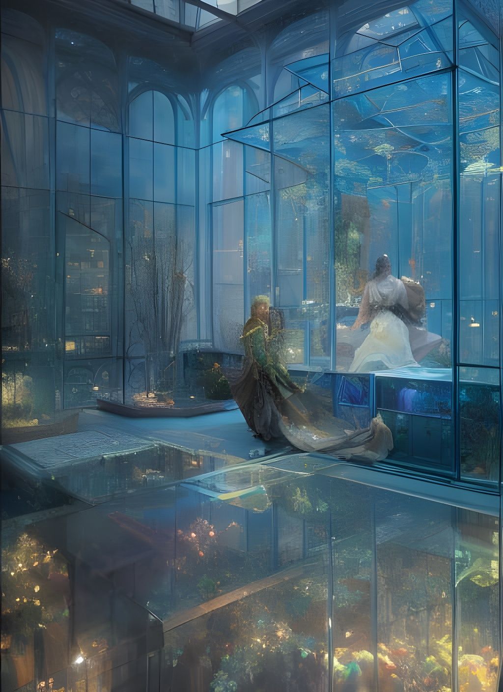 Solarpunk City in Nested Glass Boxes