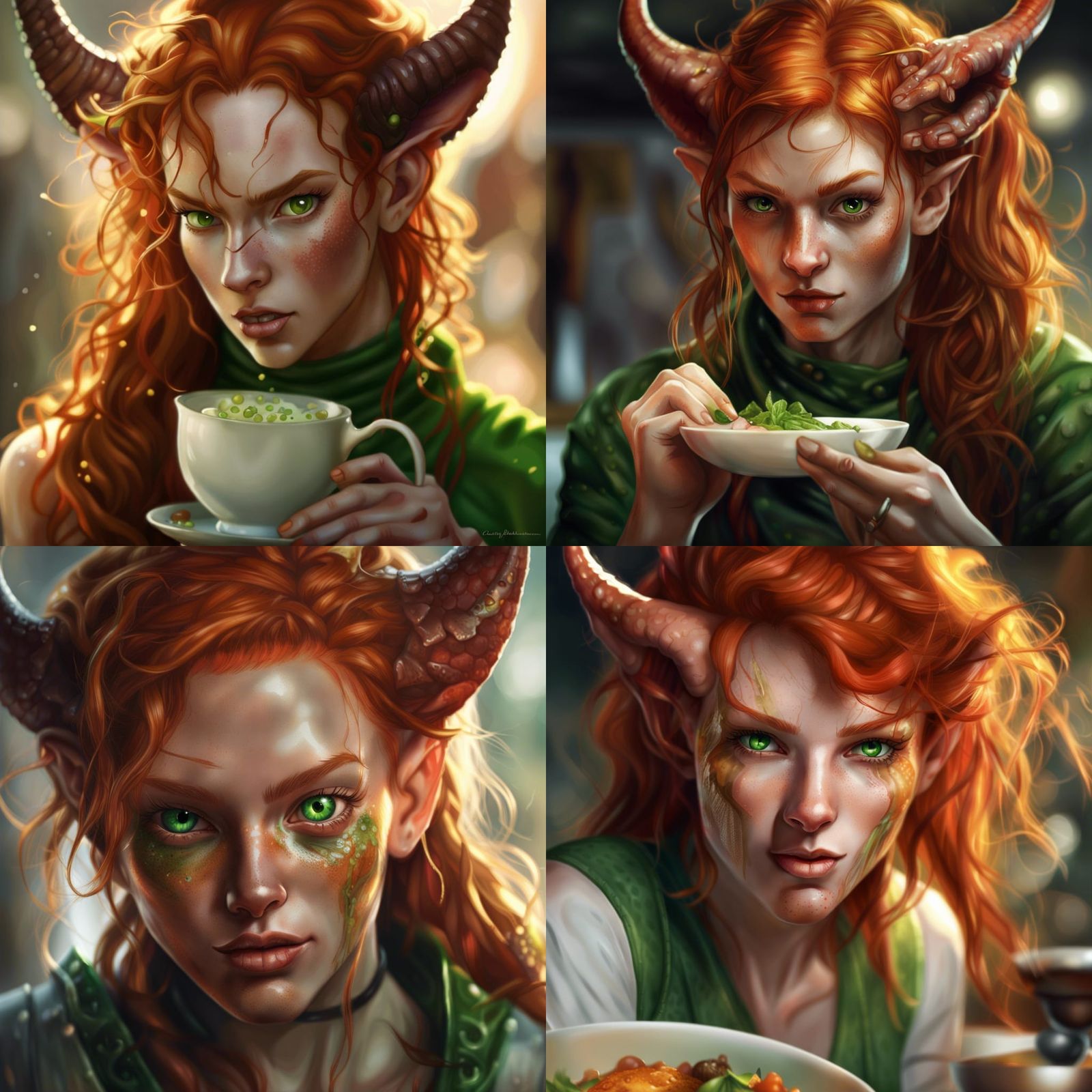 Tiefling Character Portrait with Fiery Red Hair