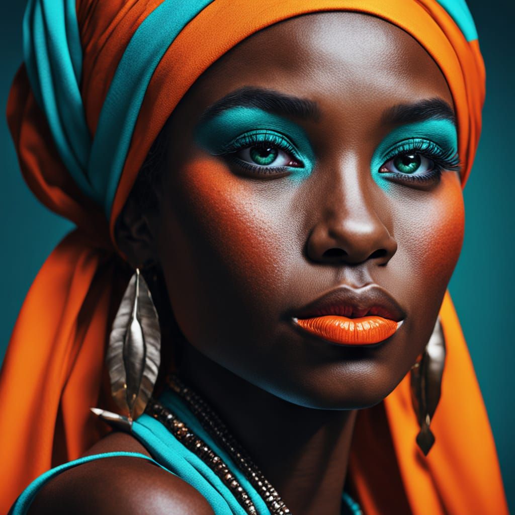 Elegant African Tribal Woman Portrait in High-Contrast Digit...