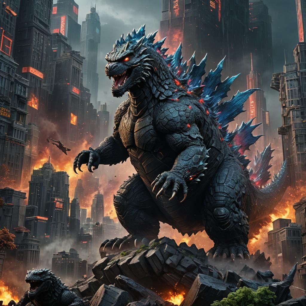 Cubic Godzilla: Detailed Matte Painting in 8K