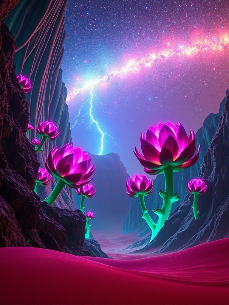 Surreal Artichoke Landscape in Cyberpunk Aesthetic