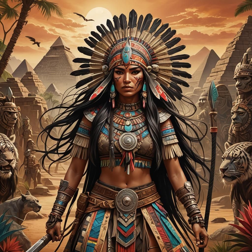 Aztec Warrior Girl with Flogger in Anime Style