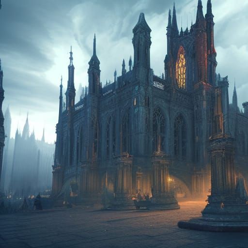 Detailed Gothic City Fantasy Concept Art