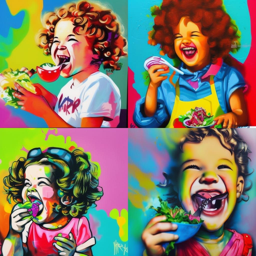 Shirley Temple Eating Salad in Graffiti Art
