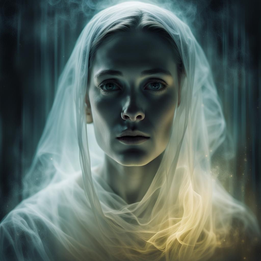 Ethereal Ghost Portrait in a Dark Hall