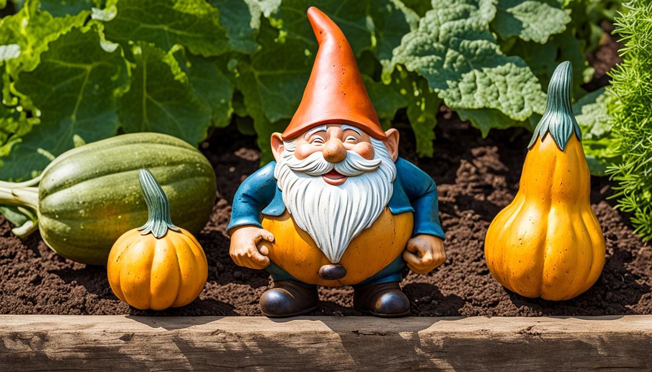 Rustic Metal Garden Gnome with Oversized Squash