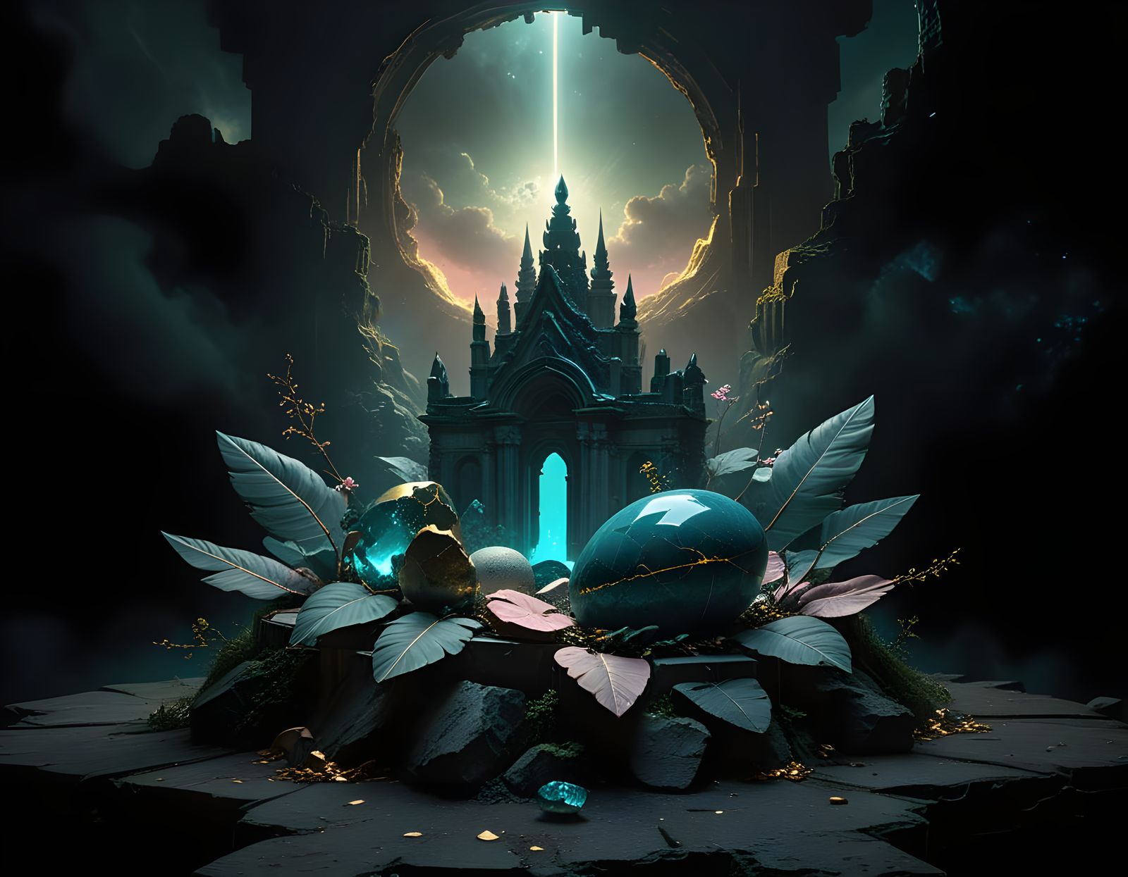 Obsidian Egg Unveils Cosmic Universe in Ruined Temple