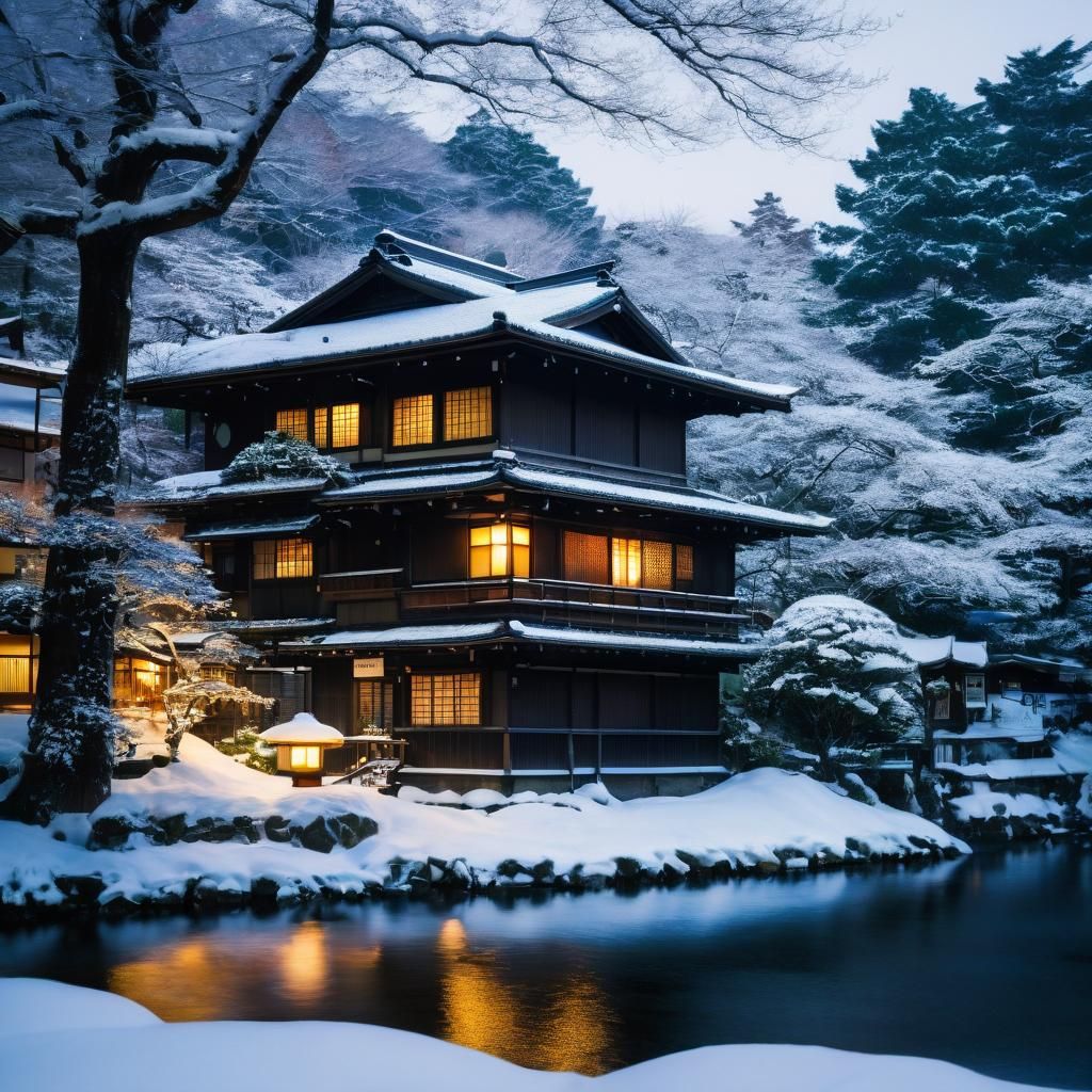 Ginzan Onsen Ryokan in Winter: Impressionist Photography