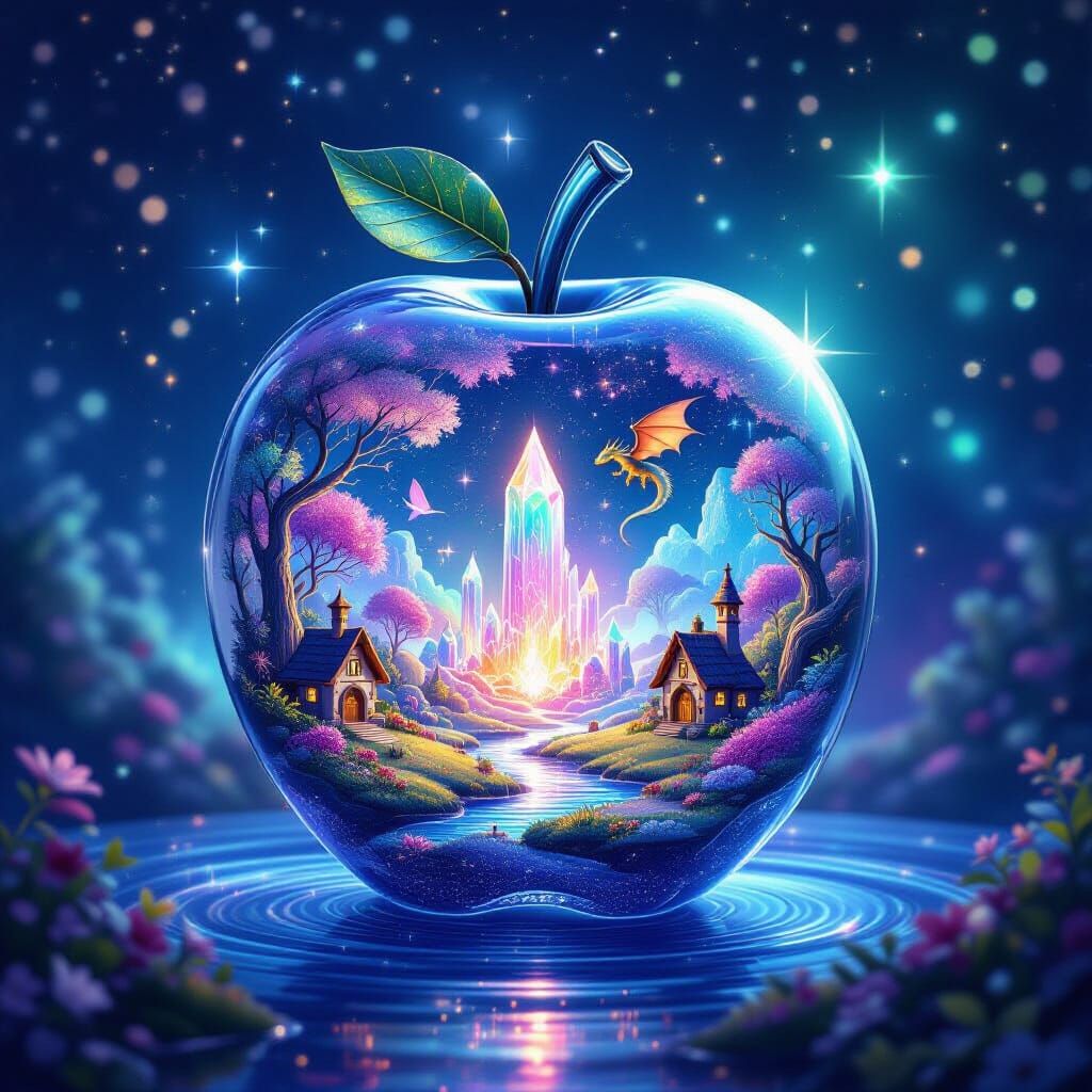 Glass Apple Containing Fantasy World in Cosmos
